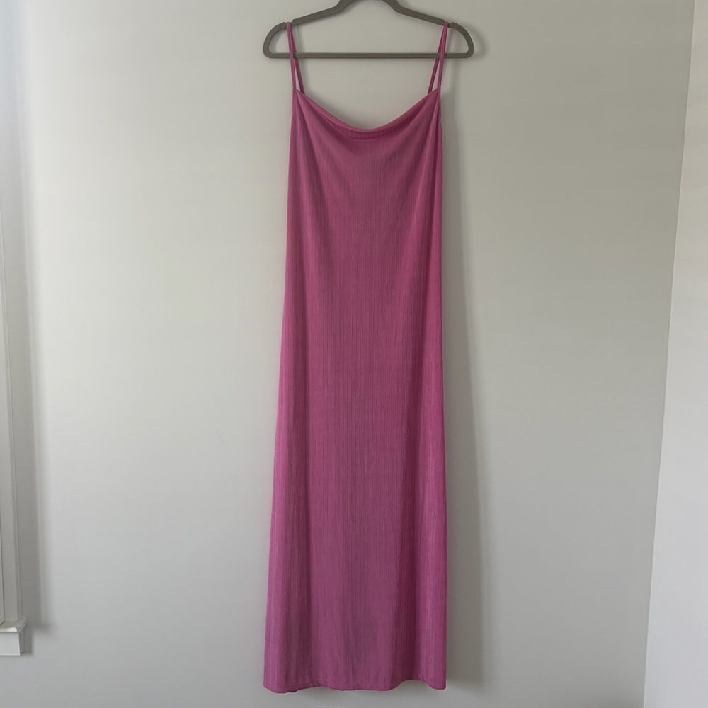 Free People Intimately Bare It All Ribbed Body Con Maxi Sleeveless Dress Pink M - Picture 2 of 10